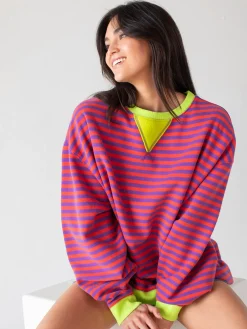 Oversized Striped Crewneck - Poppy Purple Stripes