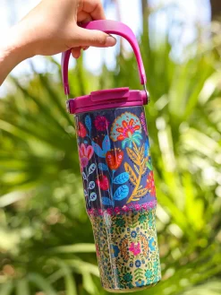 30oz Tumbler - Navy Folk Flower