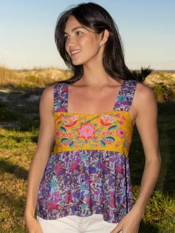 Patsy Top - Dark Purple Daisies