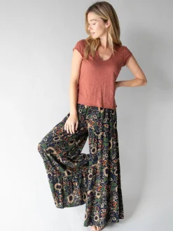 Patti Palazzo Pant - Navy Tan Dahlias