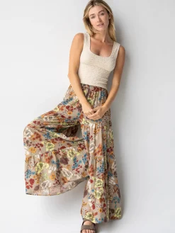 Patti Palazzo Pant - Tan Cream Floral