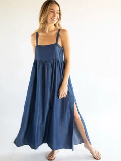 Patti Side Slit Maxi Dress - Denim Blue