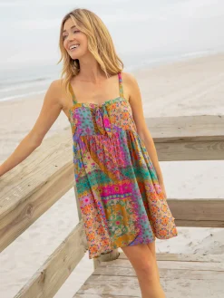 Patti Tie-Front Mini Dress - Folk Flower Patchwork