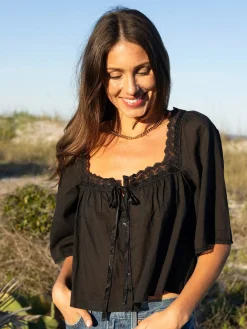 Prettiest Cotton Lace Blouse - Black