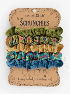 Print and Velvet Scrunchies, Set of 5 - Sage