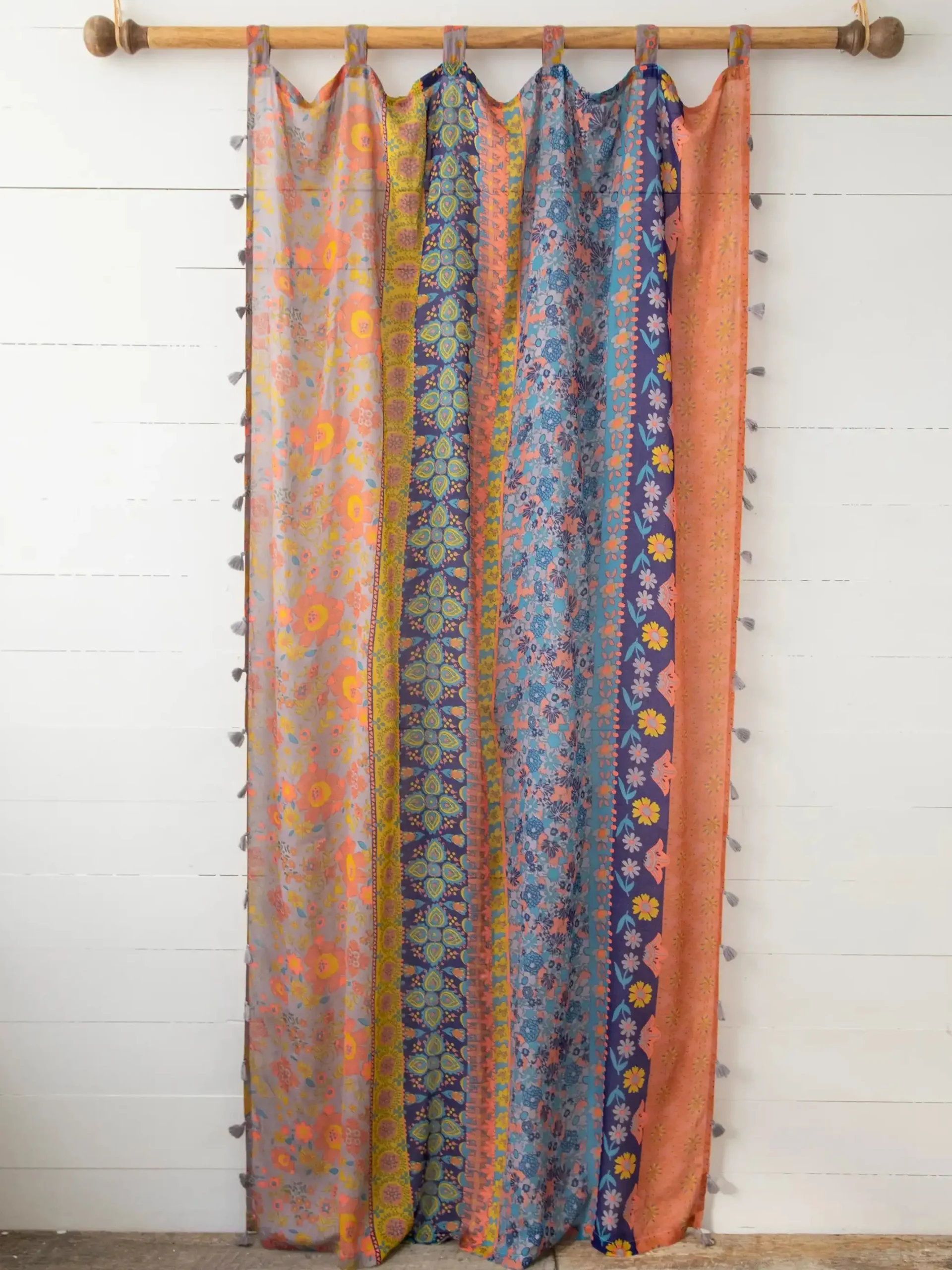 Printed Curtain Panel - Coral Pink Teal