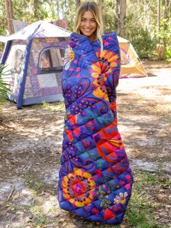 Puffy Outdoor Blanket - Dark Floral Garden
