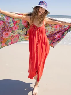 Relaxed Button Down Midi Dress - Red