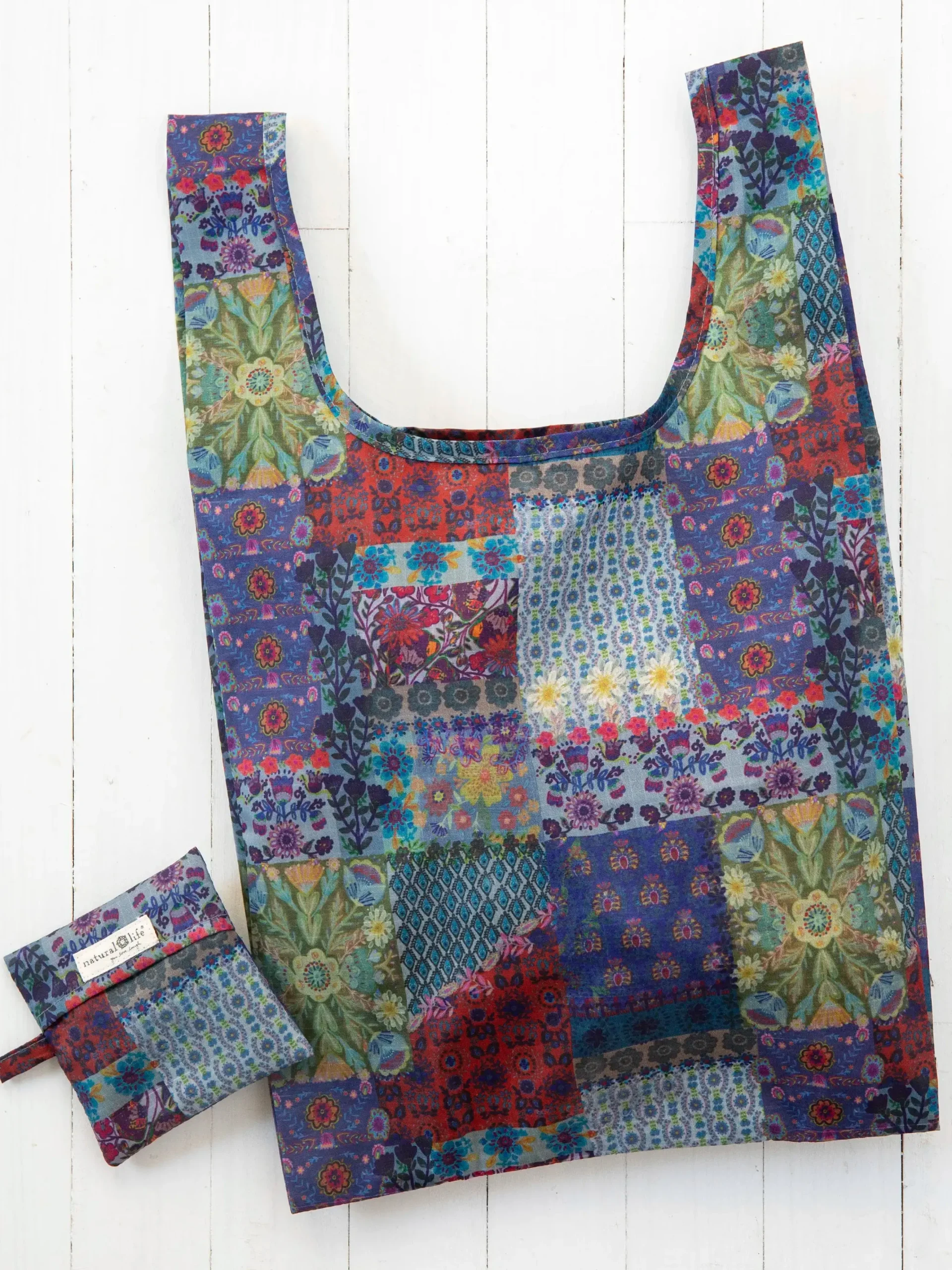 Reusable Market Tote - Blue Patchwork