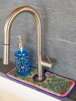 Reversible Faucet Sink Mat - Turquoise Floral
