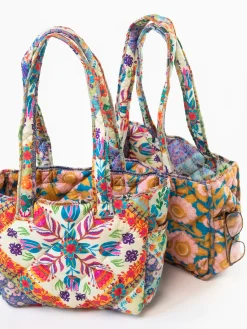 Reversible Puffy Tote Bag - Medium Heritage Folk Patchwork