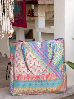 Reversible Quilted Tote Bag - Floral Patchwork