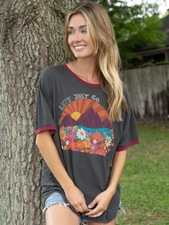 Ringer Oversized Tee Shirt - Let's Just Go