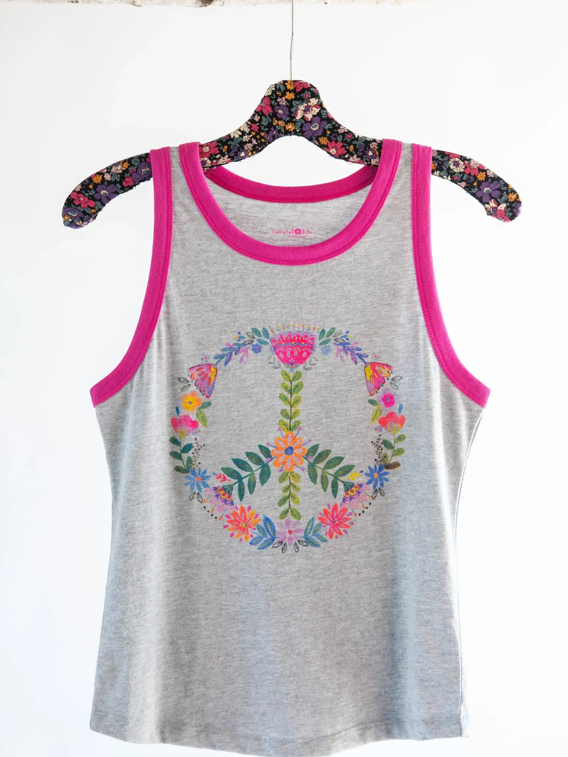 Ringer Tank Top - Grey Peace Sign