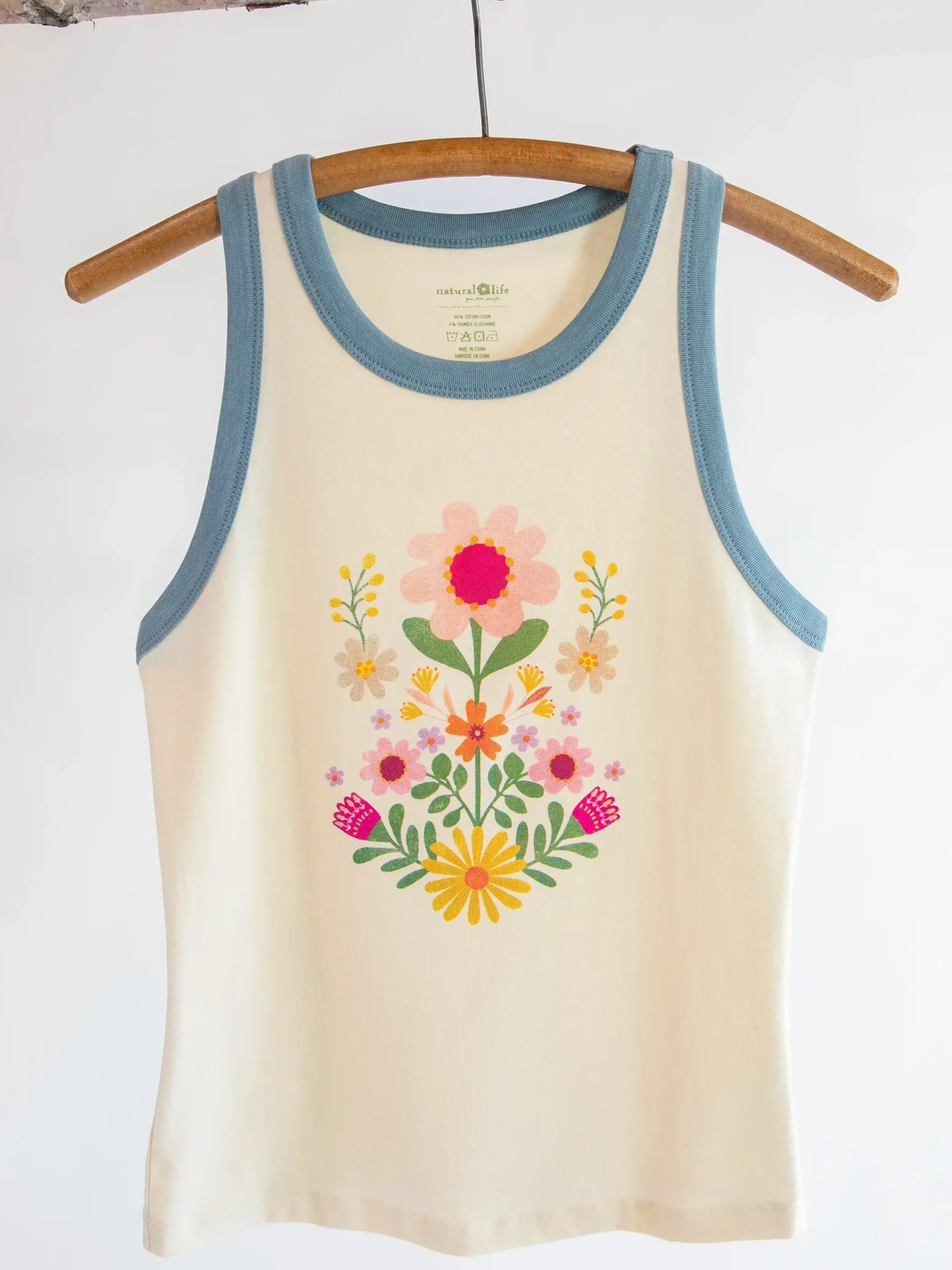 Ringer Tank Top - Ivory Folk Flower
