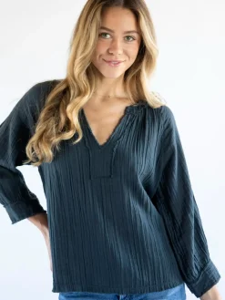 Robyn Cotton Gauze Top - Charcoal