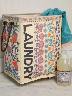 Rolling Laundry Hamper - Cream Folk Flower
