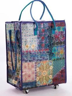 Rolling Tote Bag - Blue Patchwork