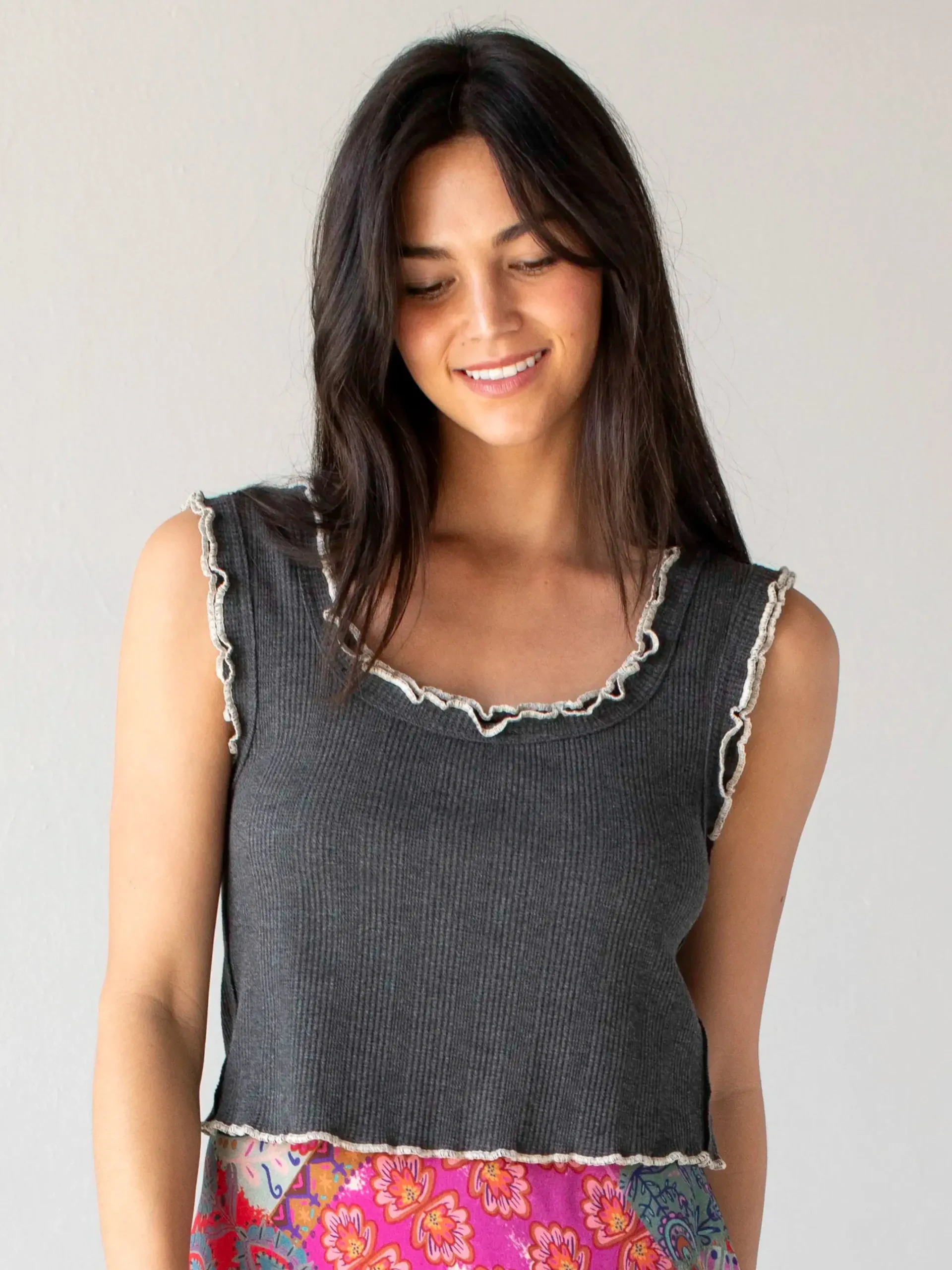 Ruffle Tank - Charcoal