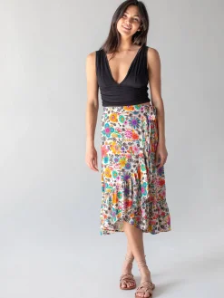 Sabrina Ruffle Wrap Skirt - Rainbow Watercolor Blossoms