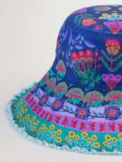 Sandy Days Bucket Hat - Teal Folk Border