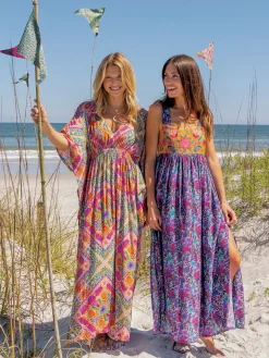 Sanibel Kaftan Maxi Dress - Pink Floral Diamonds