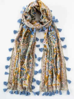 Sayulita Scarf - Taupe Folk Flower