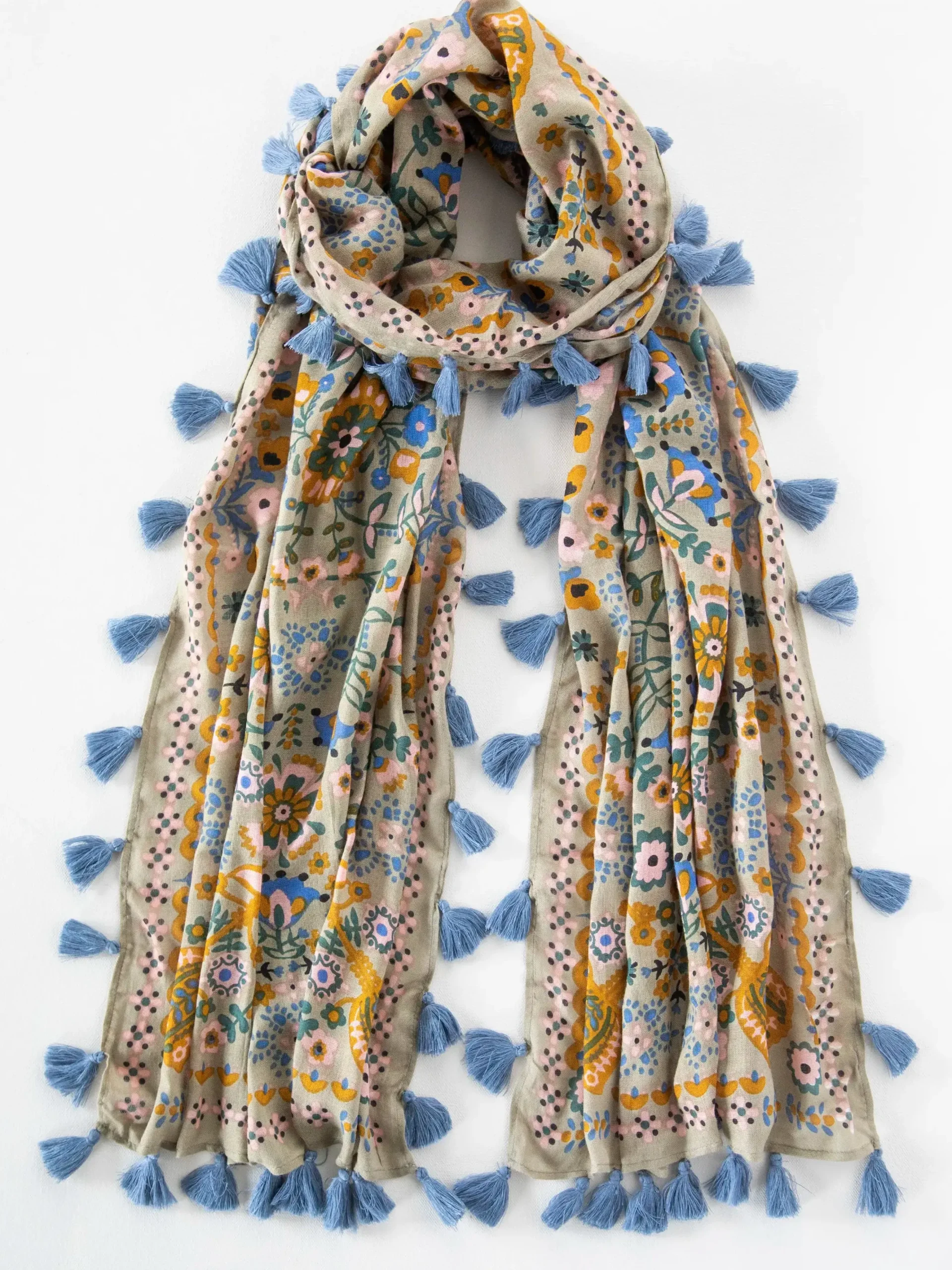 Sayulita Scarf - Taupe Folk Flower