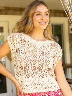 Short Sleeve Pointelle Layering Sweater - Cream