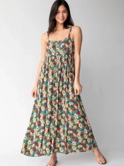 Sidney Maxi Dress - Blue Tan Lilies
