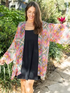 Sierra Kimono - Pink Floral Diamonds