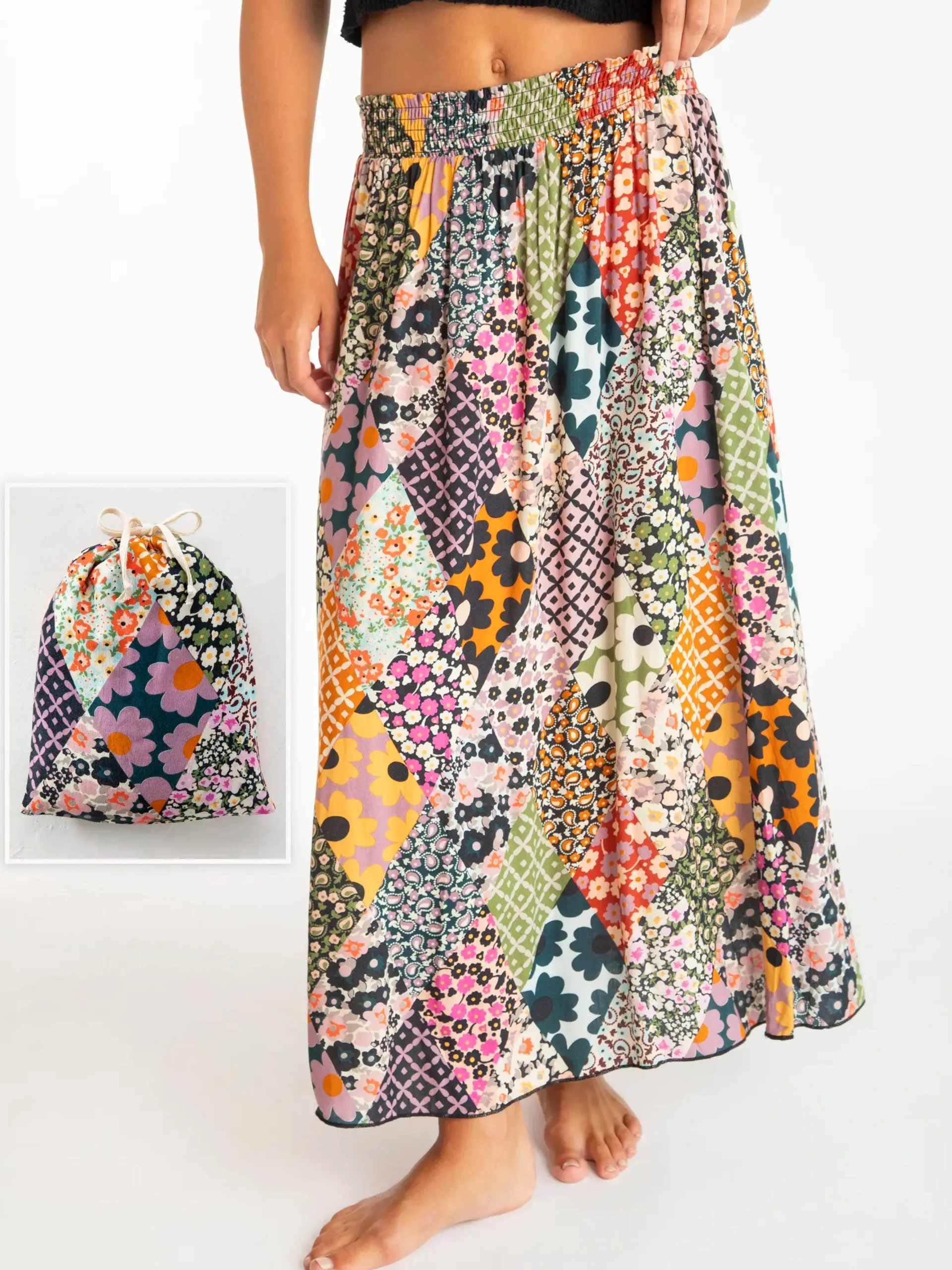 Skirt-In-A-Bag - Floral Diamonds Patchwork
