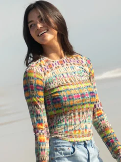 Sloane Mesh Long Sleeve Top - Fuchsia Marigold Tie-Dye