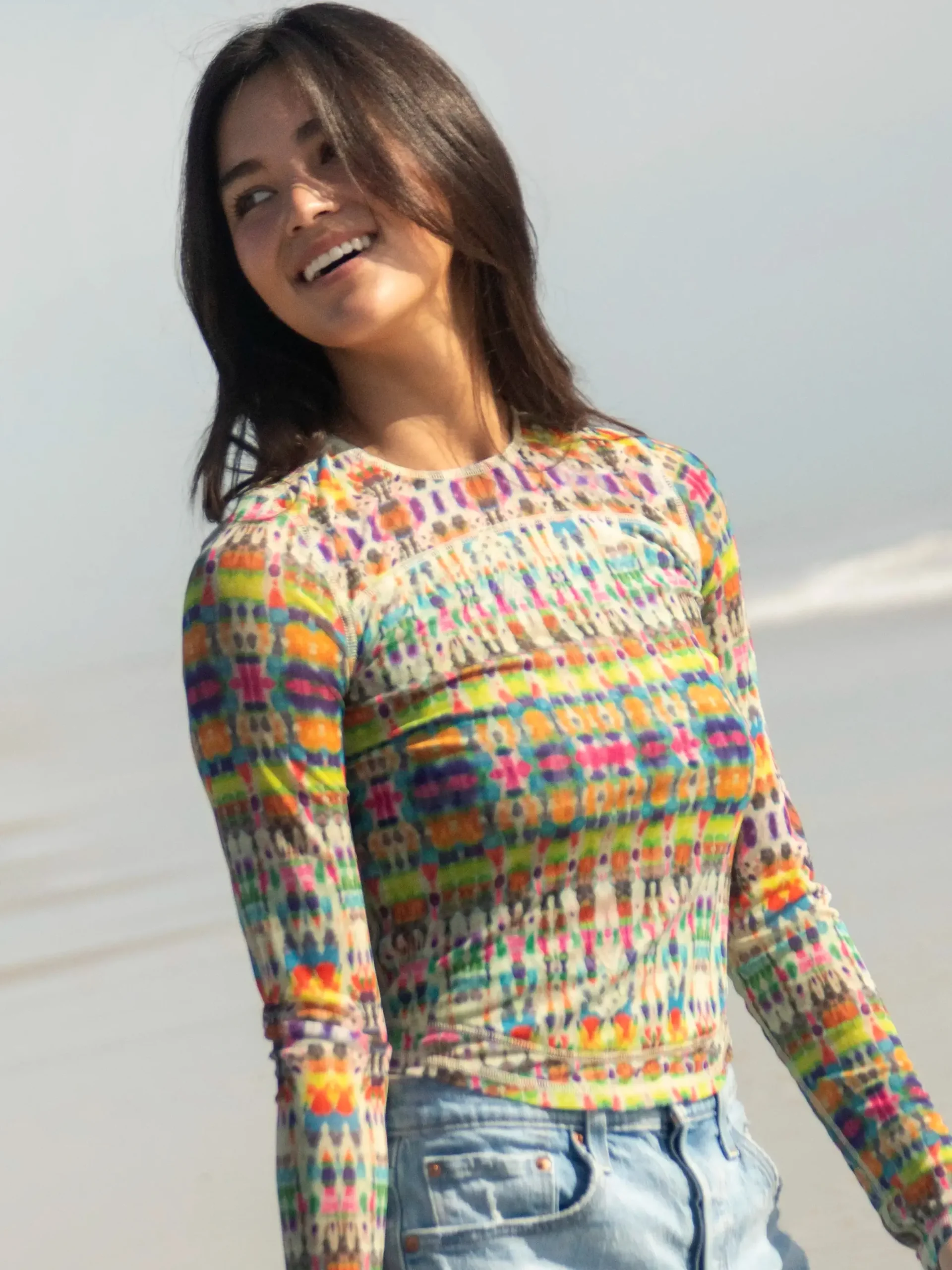 Sloane Mesh Long Sleeve Top - Fuchsia Marigold Tie-Dye