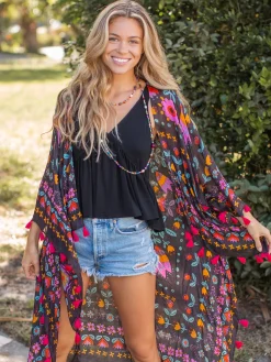 Soleil Tassel Kimono - Charcoal Mandala