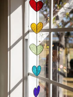 Stained Glass Mobile - Rainbow Hearts