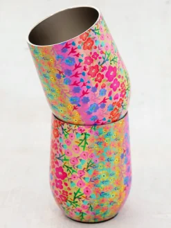 Stainless Steel Wine Tumblers, Set of 2 - Rainbow Floral