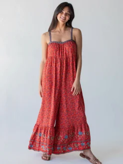 Stephanie Jumpsuit - Red Floral Border