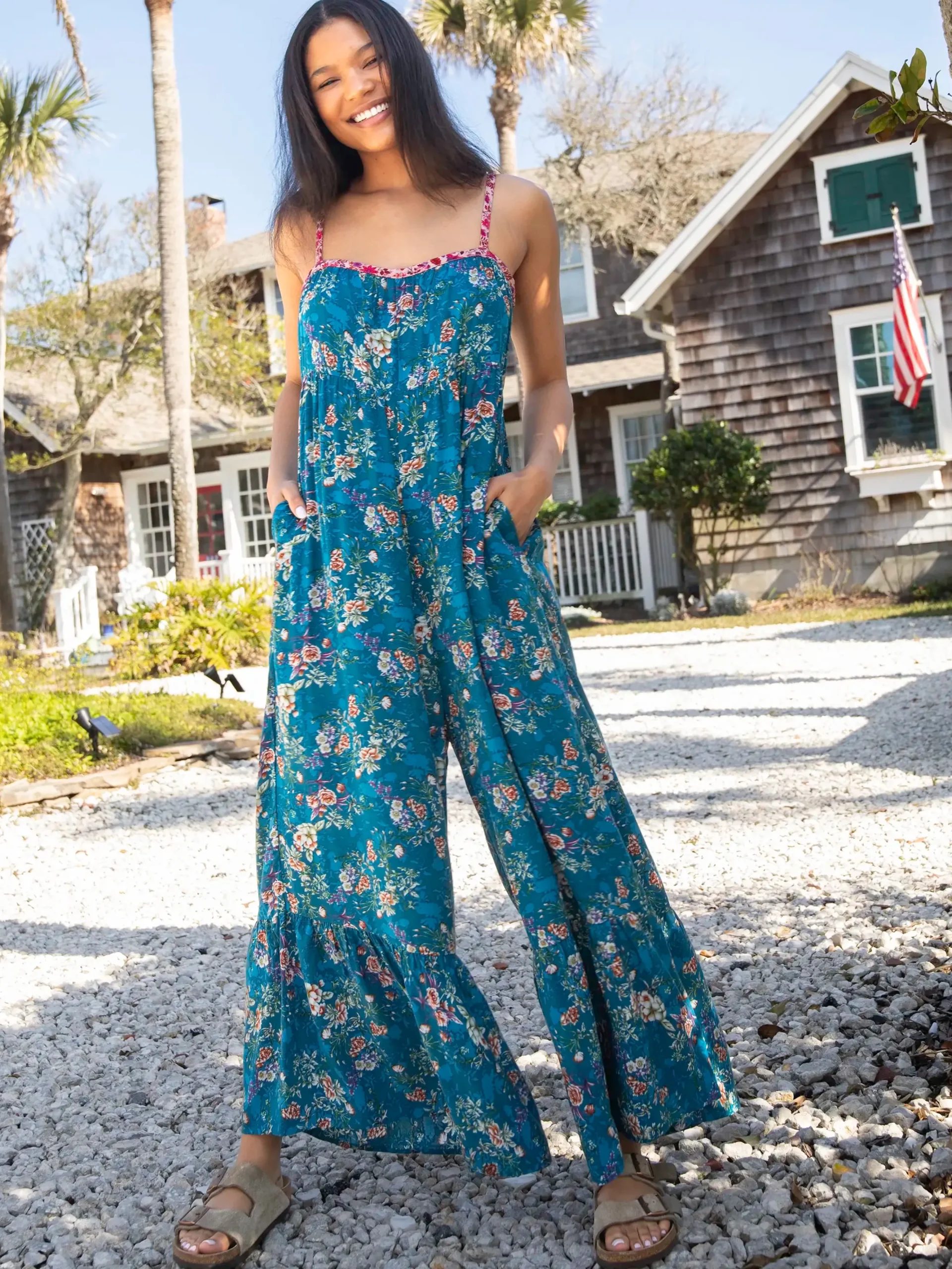 Stephanie Jumpsuit - Turquoise Roses
