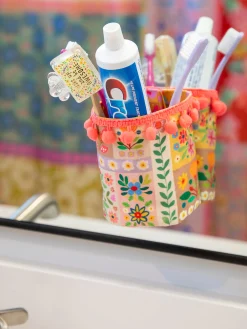 Suction Mounted Toothbrush Holder - Pink Folk Flower