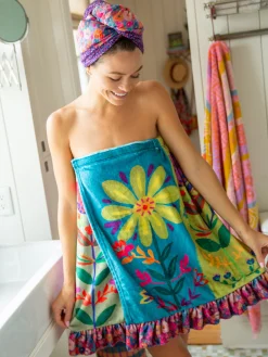 Towel Wrap - Teal Flowers