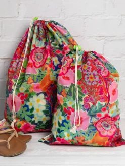 Travel Laundry Bag Set - Pink Painted Garden