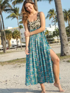 Tricia Maxi Dress - Black Blue Floral