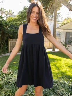 Tricia Mini Dress - Black Cotton Gauze