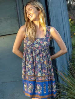 Tricia Mini Dress - Blue Yellow Roses