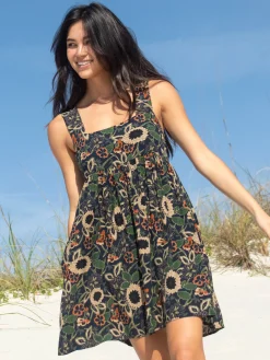 Tricia Mini Dress - Navy Tan Dahlias
