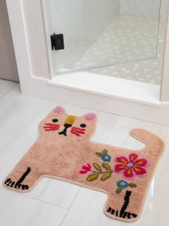 Tufted Cotton Bath Mat - Dusty Rose Cat