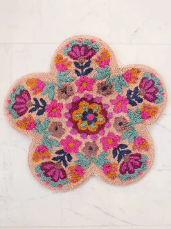 Tufted Cotton Bath Mat - Dusty Rose Flower