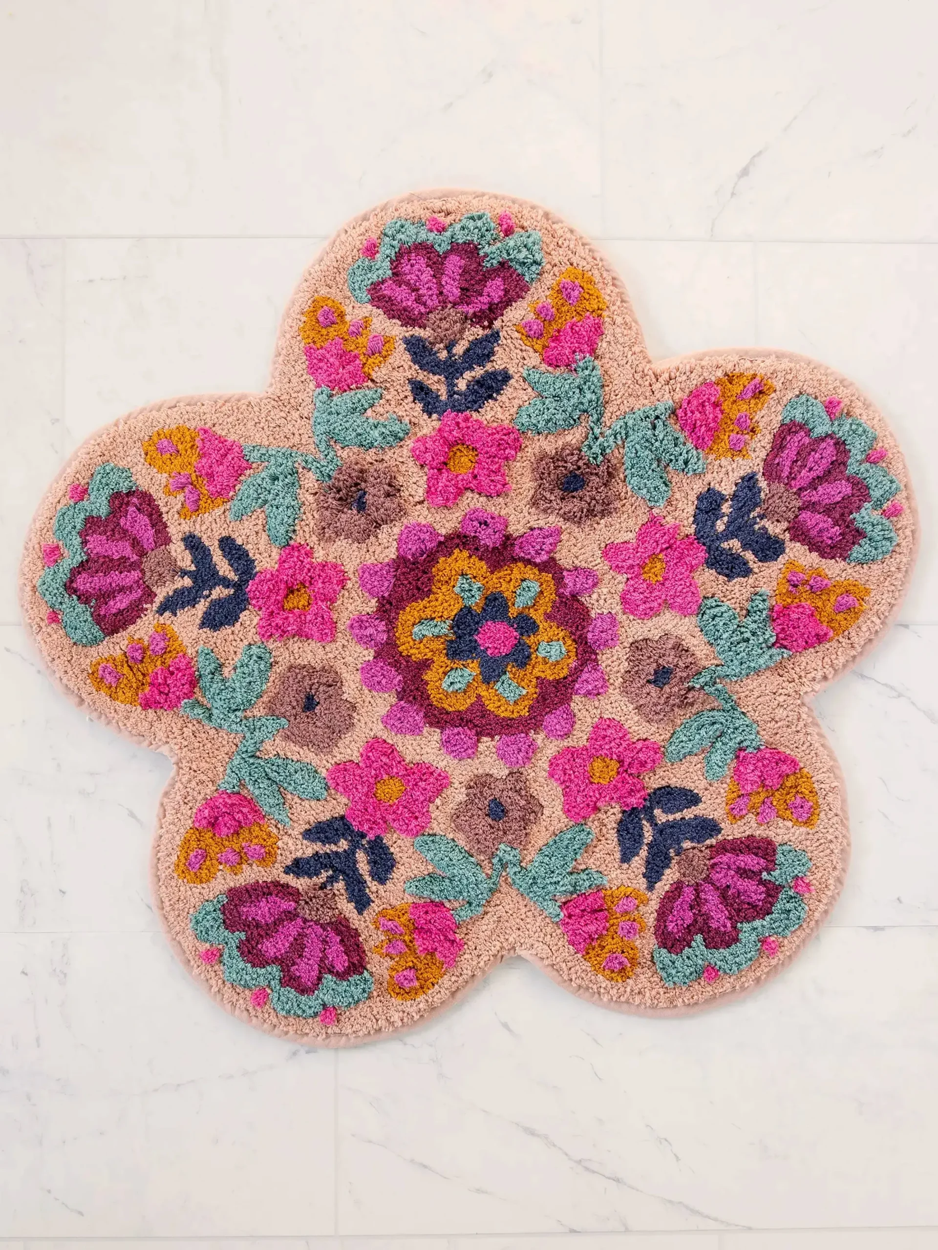Tufted Cotton Bath Mat - Dusty Rose Flower