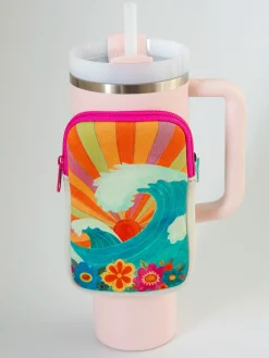 Water Bottle Zipper Pouch - Orange Waves